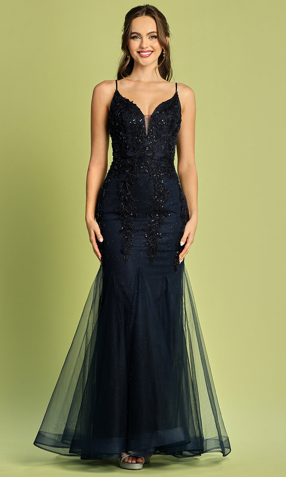 Adora Design 3183 - Sleeveless V-Back Prom Dress with Embroidery