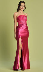 Adora Design 3184 - Strapless Lace Embellished Dress with Slit