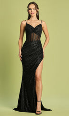 Adora Design 3194 - Illusion Midriff V-Back Long Dress