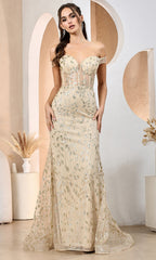 Adora Design 3198 - Off Shoulder Sparkle Sheath Dress