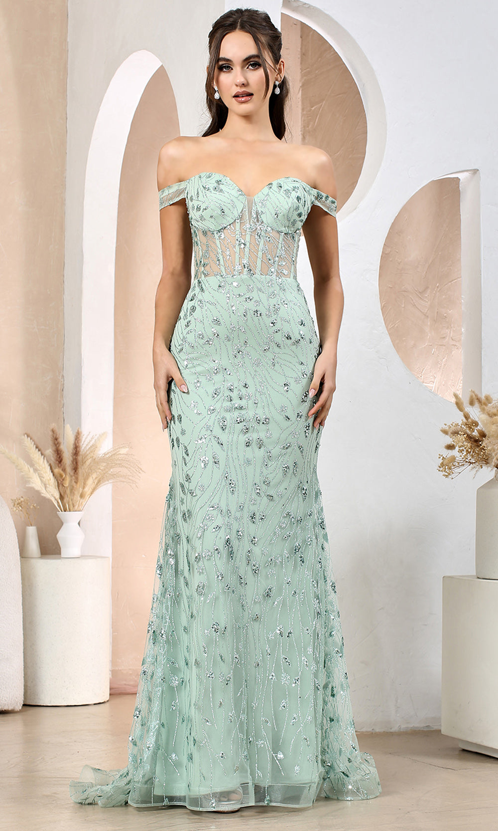 Adora Design 3198 - Off Shoulder Sparkle Sheath Dress