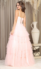 Adora Design 3202 - V-Neckline Tiered Ruffle Prom Gown