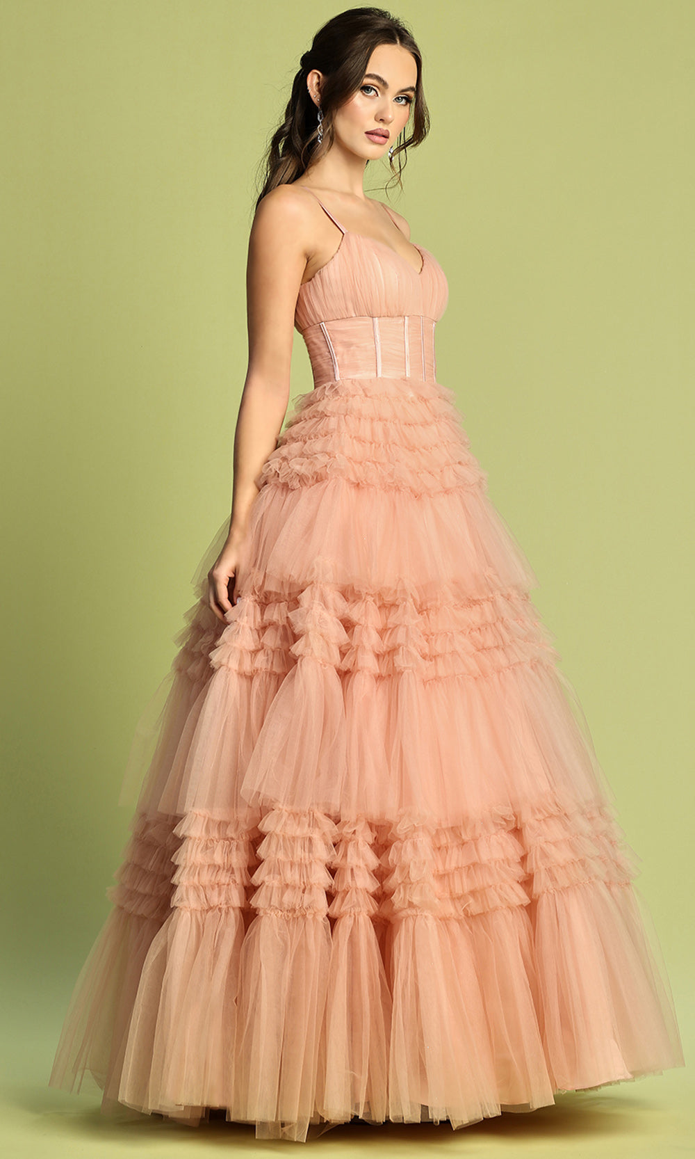 Adora Design 3202 - V-Neckline Tiered Ruffle Prom Gown