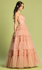 Adora Design 3202 - V-Neckline Tiered Ruffle Prom Gown