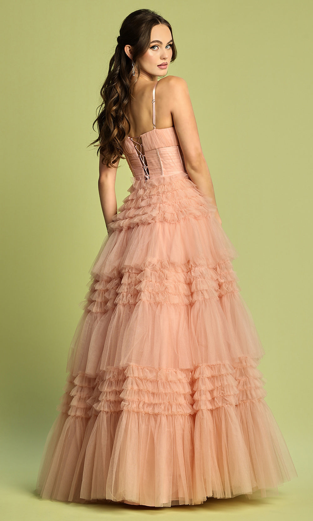Adora Design 3202 - V-Neckline Tiered Ruffle Prom Gown