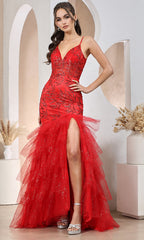 Adora Design 3205 - Embellished Tiered Ruffle Dress with Slit