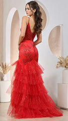 Adora Design 3205 - Embellished Tiered Ruffle Dress with Slit