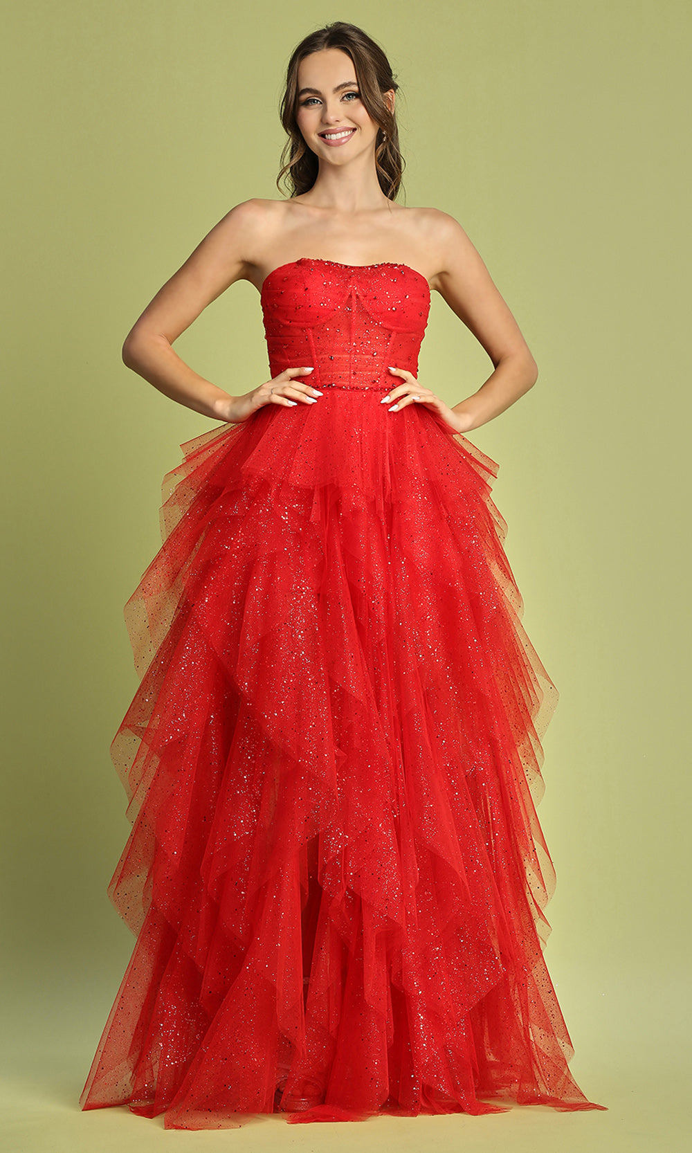 Adora Design 3210 - Semi-Sweetheart Ruffle A-Line Long Dress
