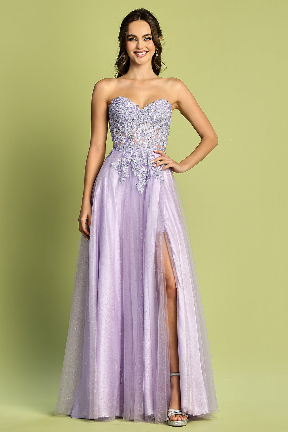 Adora Design 3211 - Strapless Embroidered Corset Dress with Slit
