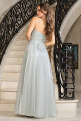 Adora Design 3211 - Strapless Embroidered Corset Dress with Slit