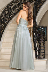 Adora Design 3211 - Strapless Embroidered Corset Dress with Slit