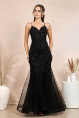 Adora Design 3212 - Lace-Up Back Flared Floral Dress