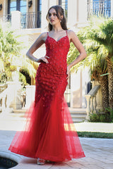 Adora Design 3212 - Lace-Up Back Flared Floral Dress