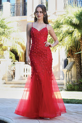 Adora Design 3212 - Lace-Up Back Flared Floral Dress