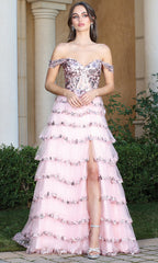 Adora Design 3213 - Sweetheart Neckline Tiered A-Line Dress with Slit