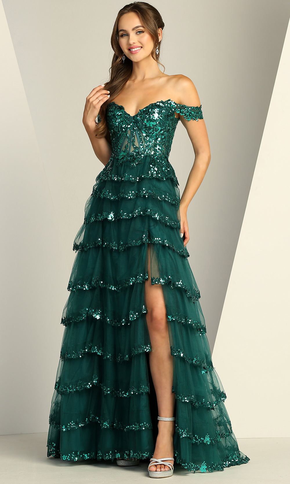 Adora Design 3213 - Sweetheart Neckline Tiered A-Line Dress with Slit