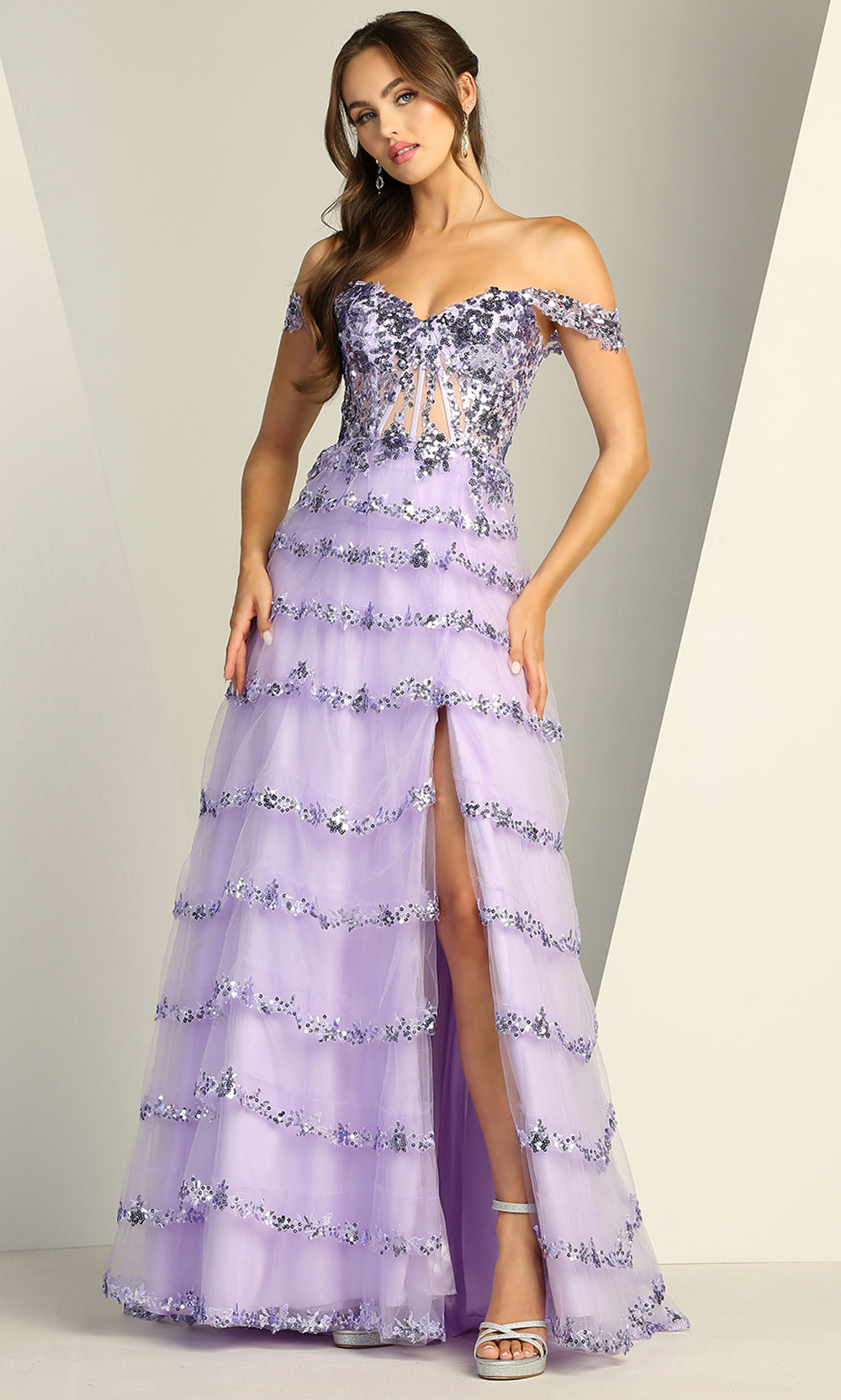 Adora Design 3213 - Sweetheart Neckline Tiered A-Line Dress with Slit