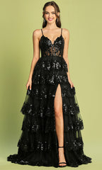 Adora Design 3218 - Sparkle Embellishment Tiered Long Dress