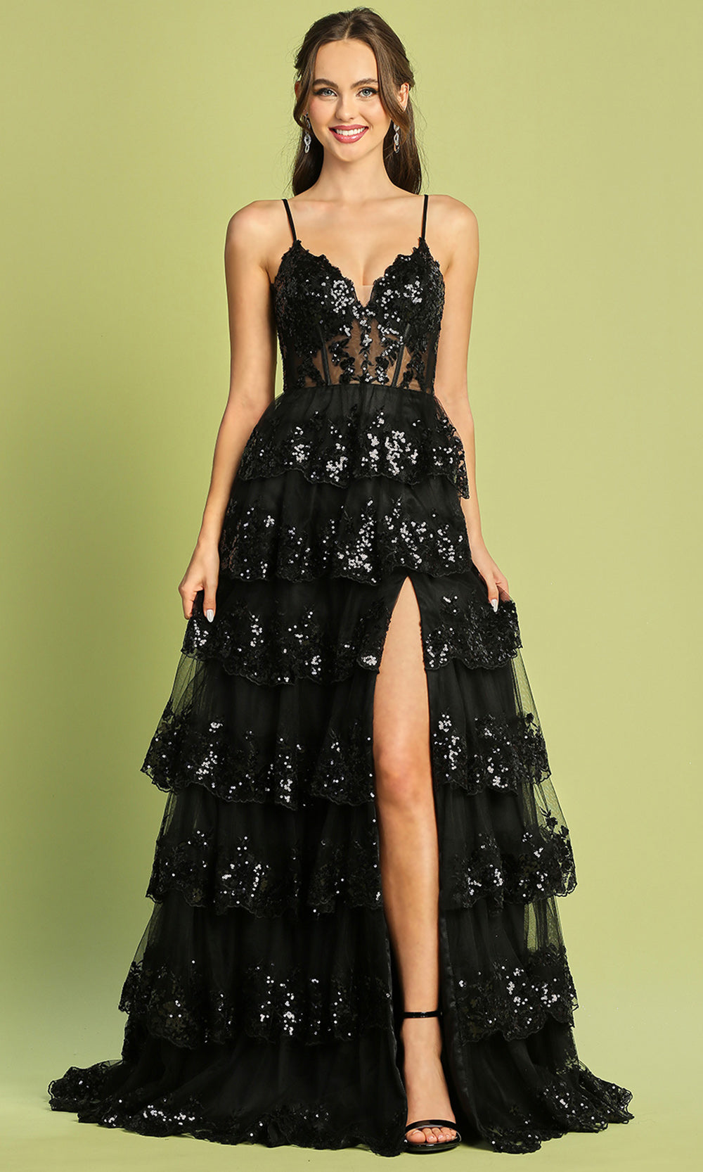 Adora Design 3218 - Sparkle Embellishment Tiered Long Dress
