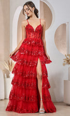Adora Design 3218 - Sparkle Embellishment Tiered Long Dress