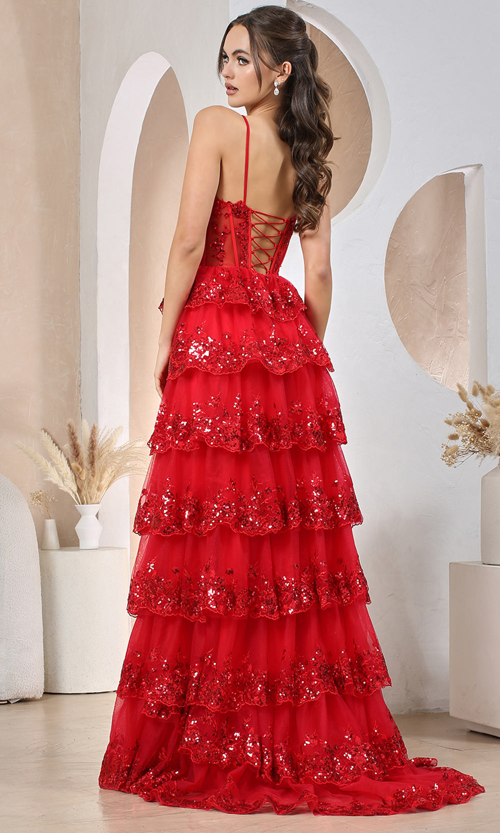 Adora Design 3218 - Sparkle Embellishment Tiered Long Dress