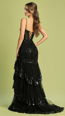 Adora Design 3219 - Lace-Up Back Sparkle Tiered Dress