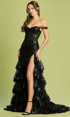 Adora Design 3220 - High Slit Lace-Up Back Sparkling Dress