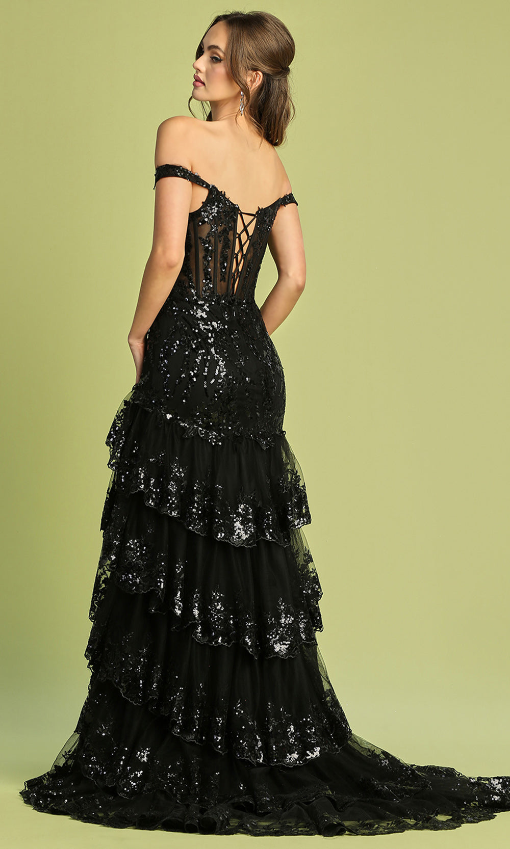Adora Design 3220 - High Slit Lace-Up Back Sparkling Dress