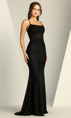 Adora Design 3224 - Lace-Up Back Sleeveless Dress with Embroidery