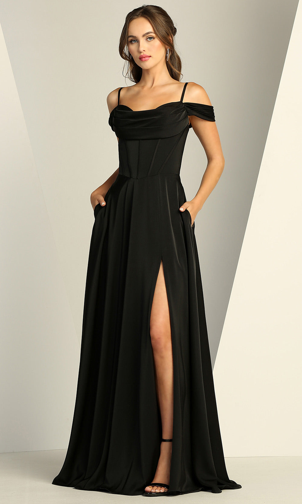 Adora Design 3229 - Cold Shoulder Flowing Dress with Pockets