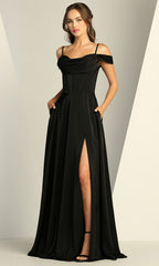 Adora Design 3229 - Cold Shoulder Flowing Dress with Pockets