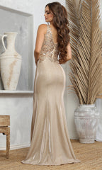 Adora Design 3230 - Wide Strap Applique High Slit Dress