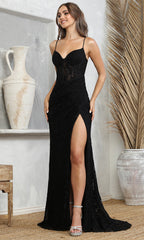 Adora Design 3231 - Allover Lace Spaghetti Strap Fitted Dress