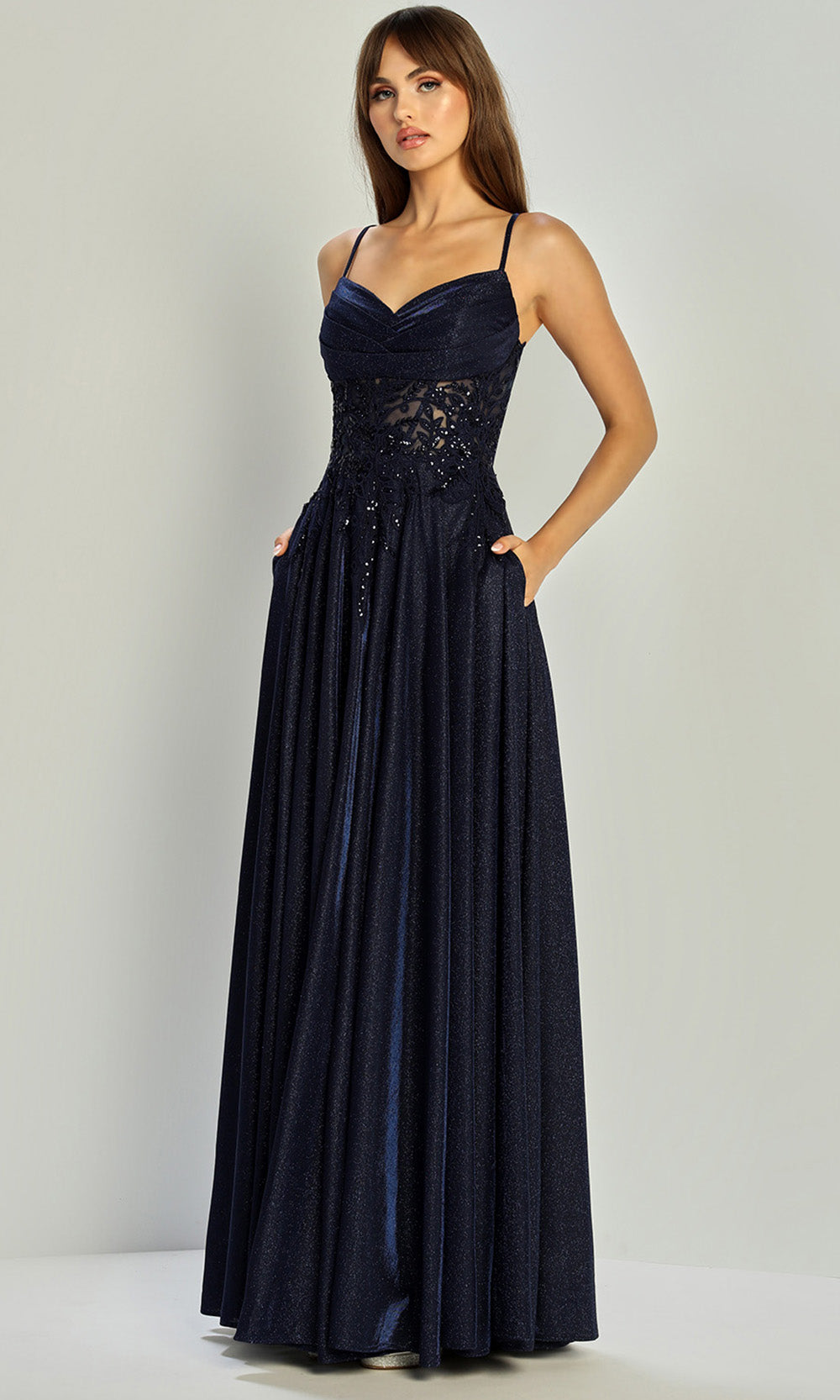 Adora Design 3232 - Embellished Illusion Waist A-Line Dress
