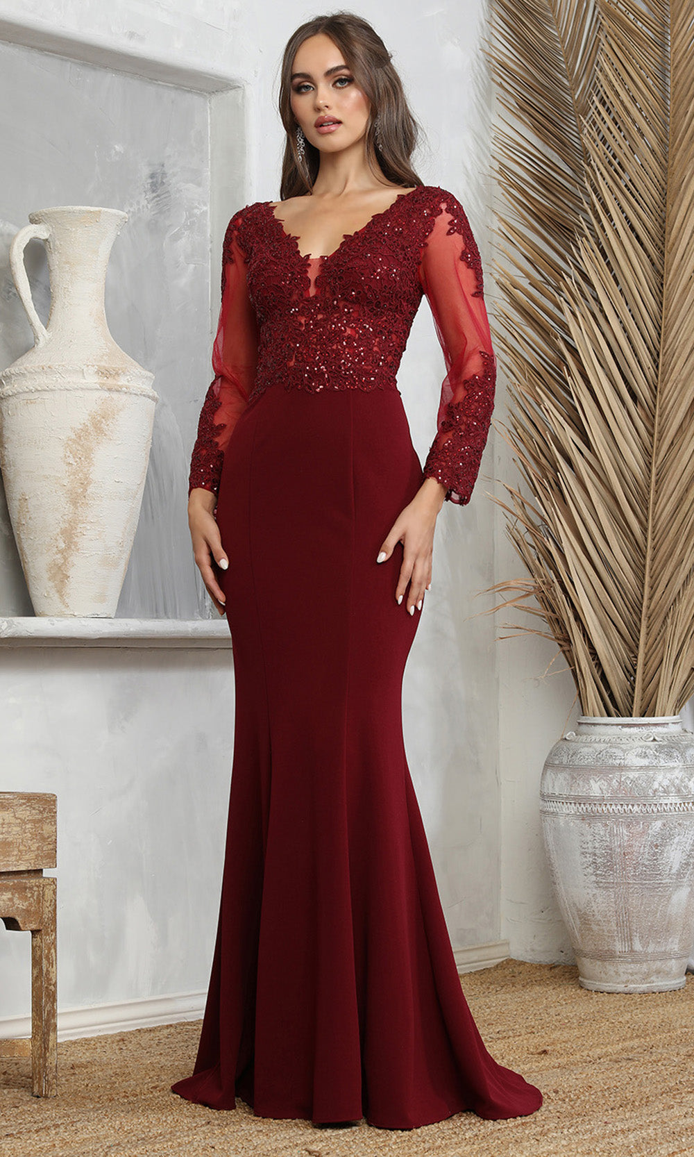 Adora Design 3233 - Plunging Neckline Applique Mermaid Dress