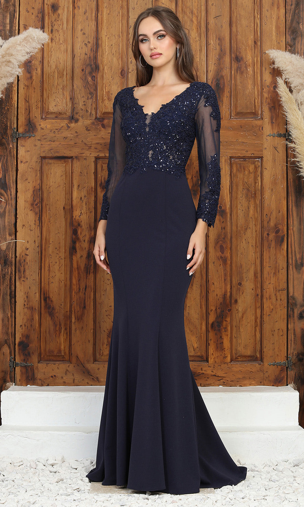 Adora Design 3233 - Plunging Neckline Applique Mermaid Dress