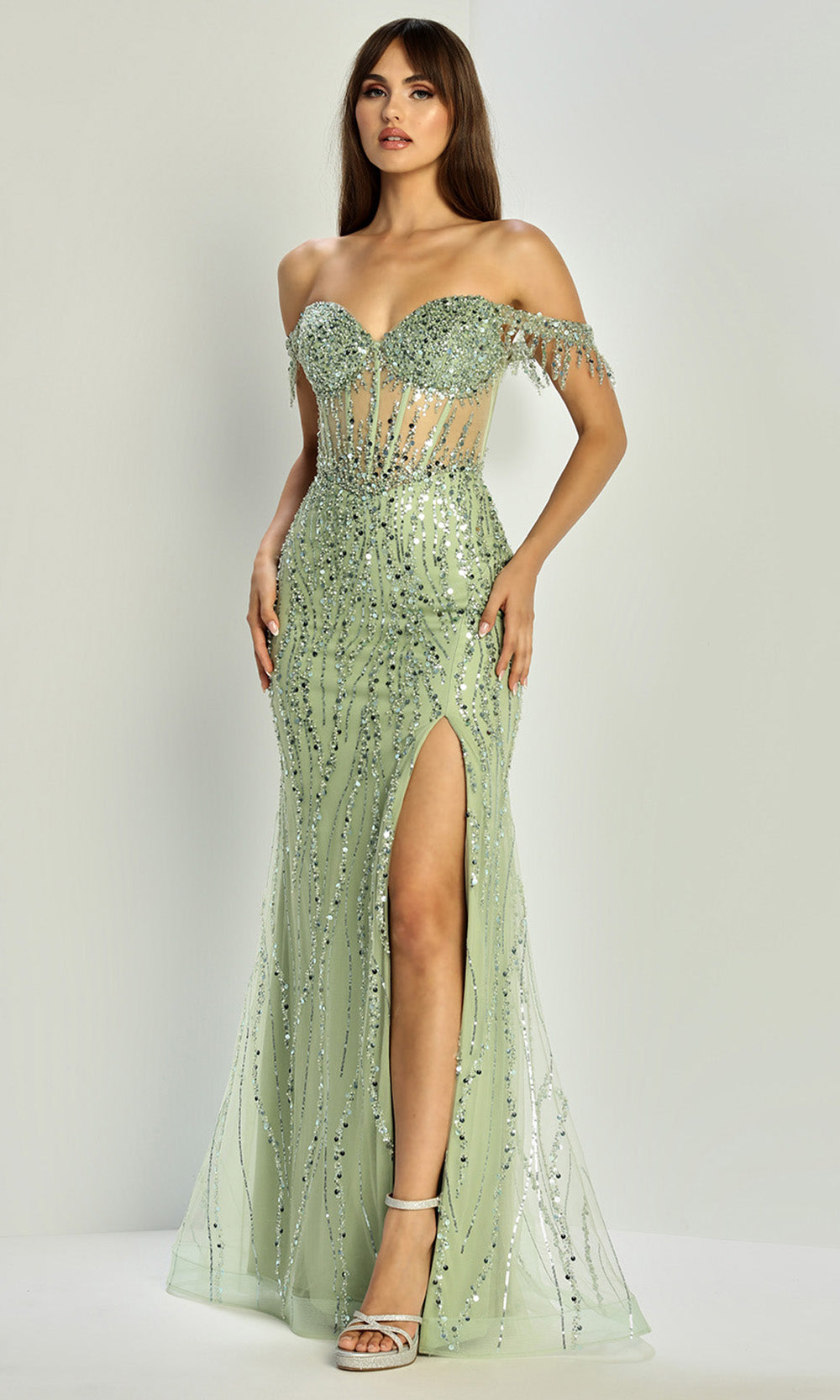 Adora Design 3238 - Sweetheart Illusion Corset Sparkling Gown