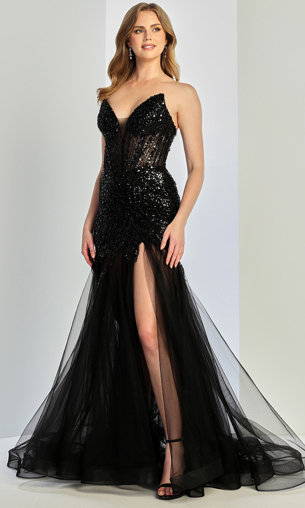 Adora Design 3240 - Plunging V-Neck Mermaid Slit Gown