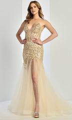 Adora Design 3240 - Plunging V-Neck Mermaid Slit Gown