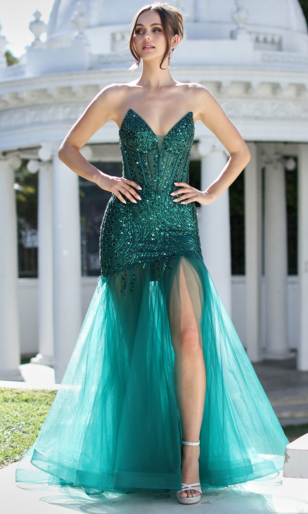 Adora Design 3240 - Plunging V-Neck Mermaid Slit Gown