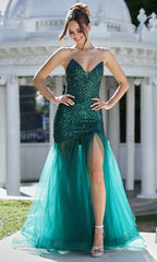 Adora Design 3240 - Plunging V-Neck Mermaid Slit Gown