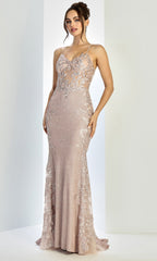 Adora Design 3241 - Applique V-Neckline Fitted Evening Gown