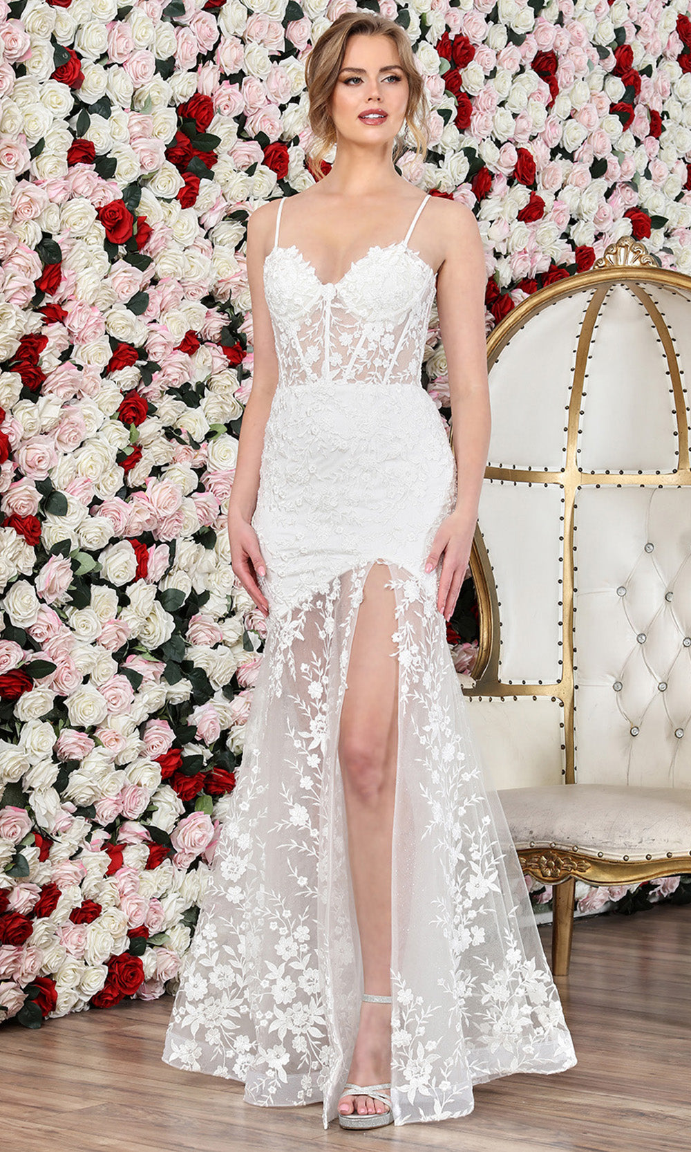 Adora Design 3242-01 - Illusion Trumpet Floral Applique Wedding Gown