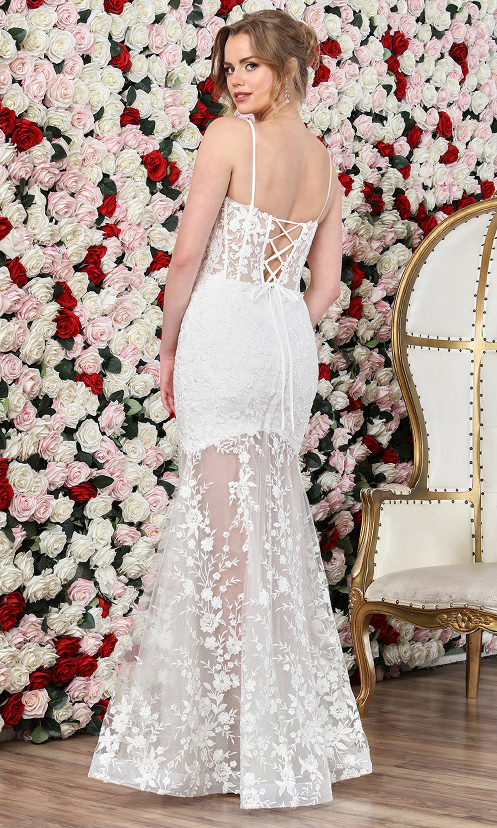Adora Design 3242 - Embroidered Illusion Flared Long Gown
