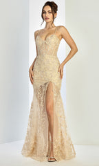 Adora Design 3242 - Embroidered Illusion Flared Long Gown