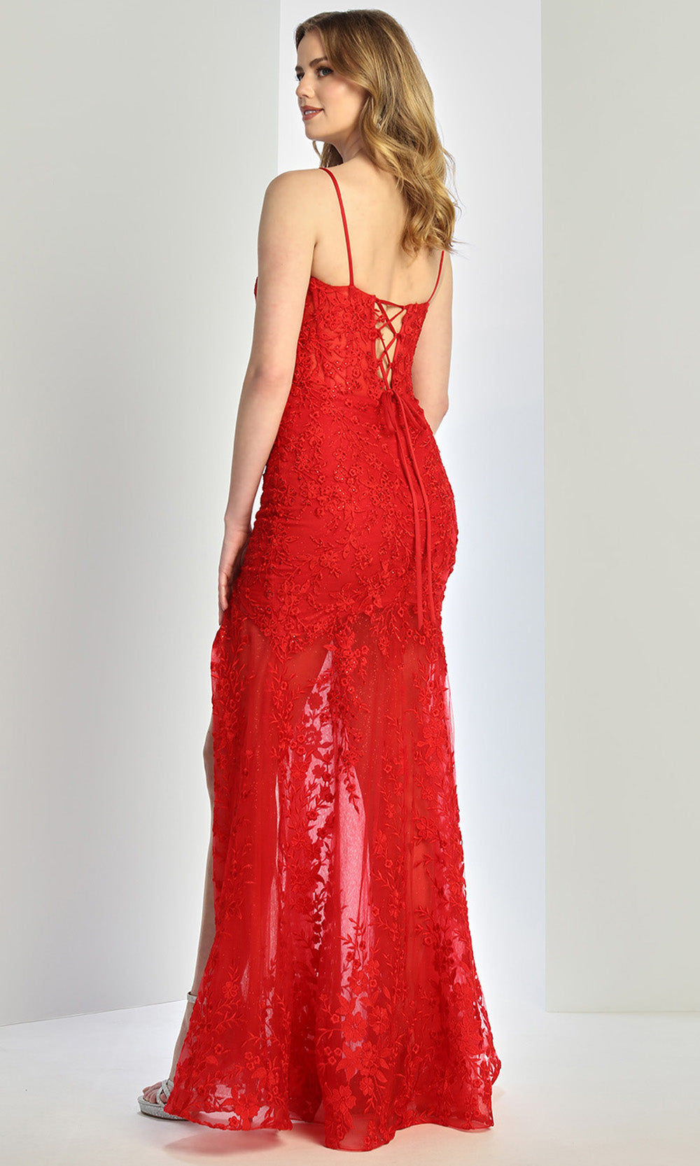 Adora Design 3242 - Embroidered Illusion Flared Long Gown