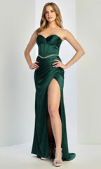 Adora Design 3243 - Beaded Trim Corset Slit Prom Gown