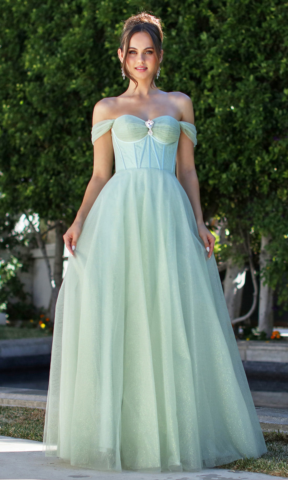 Adora Design 3244 - Sweetheart Layered A-Line Gown with Brooch Accent