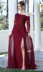 Adora Design 3245-03 - Applique Long Illusion Sleeve Formal Gown