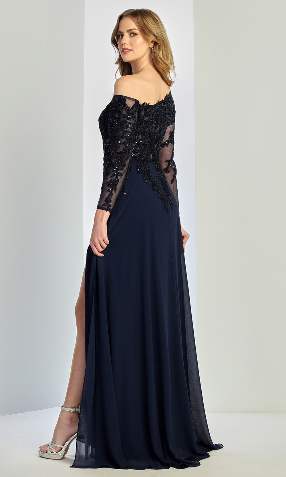 Adora Design 3245-03 - Applique Long Illusion Sleeve Formal Gown